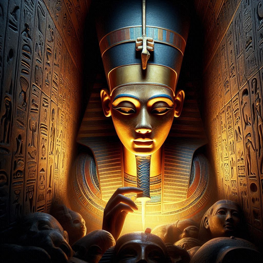 Escultura de Nefertiti y tumba oculta en Egipto